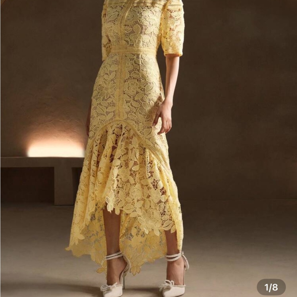 SHEIN Lemon Lace High Low Dress